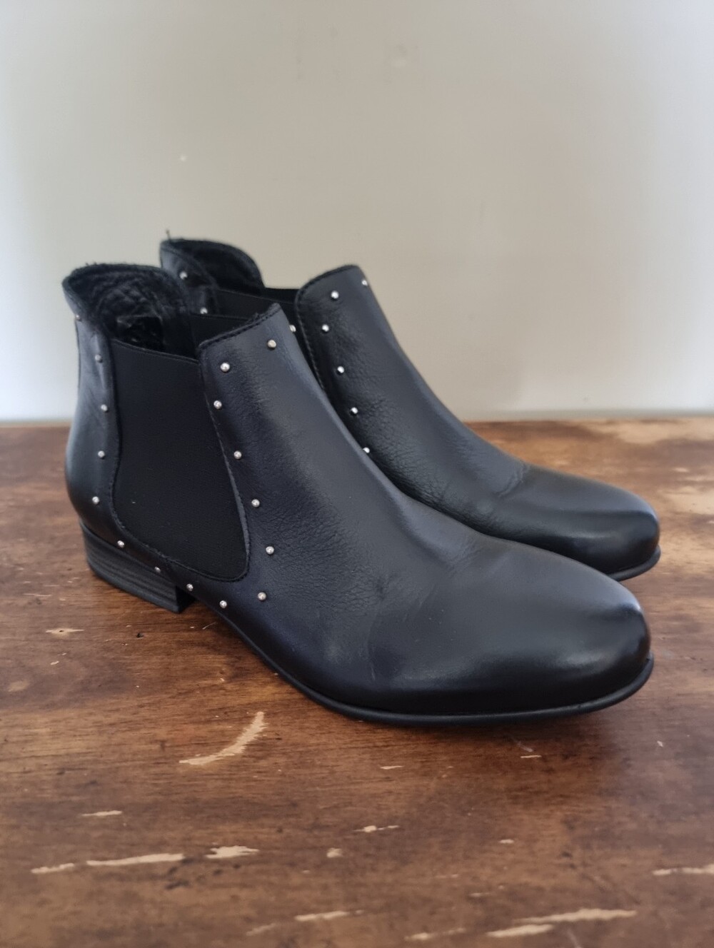 Eric Michael Jolie Black Leather Ankle Womens Studded Chelsea Boots Eu 39 Us 9